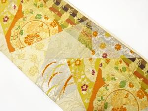 アンティーク 切りばめ風 縞に花模様織り出し袋帯(材料)